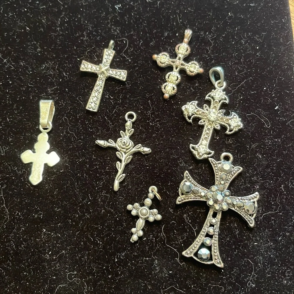 Cross Pendants (7) Bundle Silver Tone Embellished. P